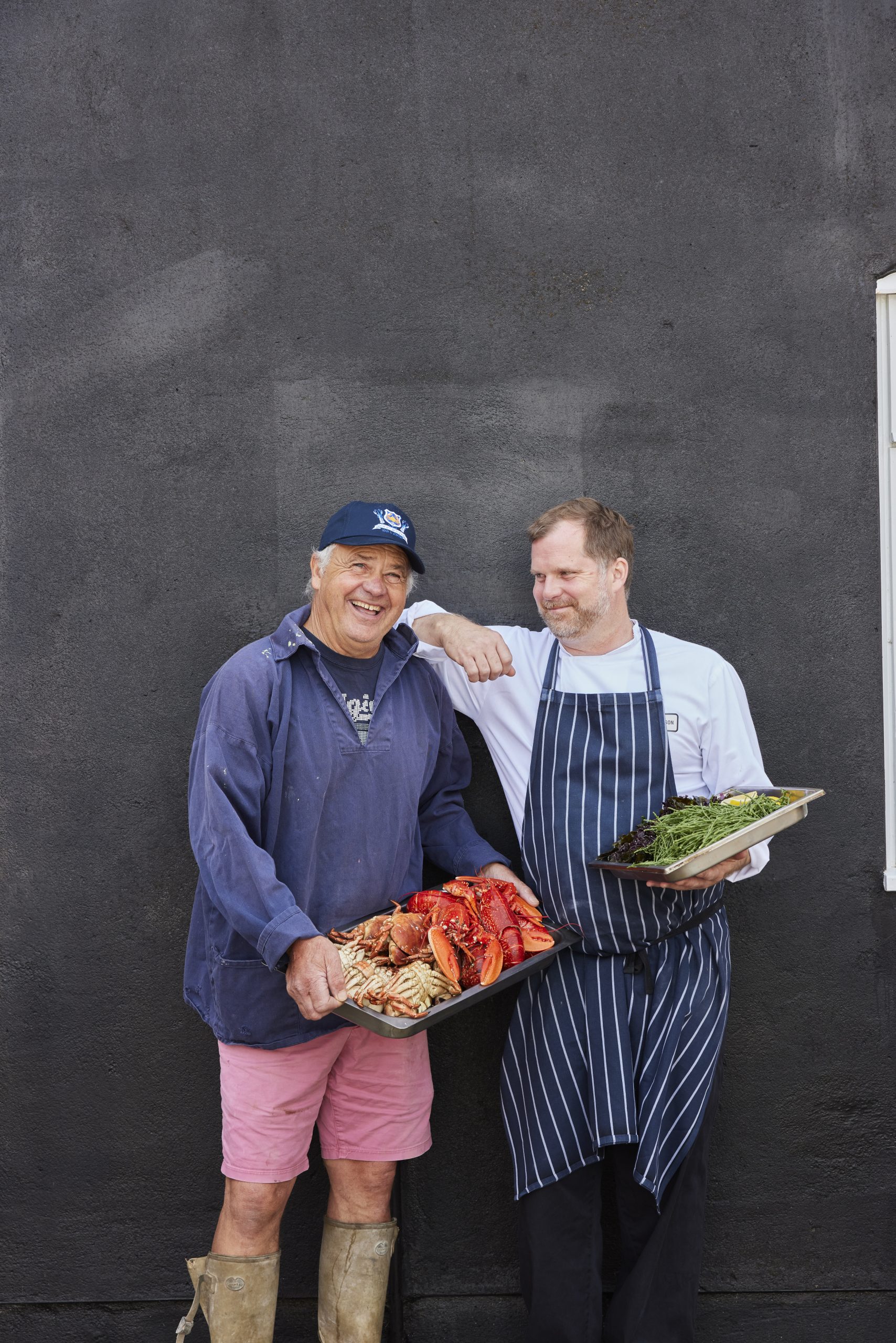 Local fisherman Richard Matthews with head chef at the Blakeney Hotel, Adam Thompson